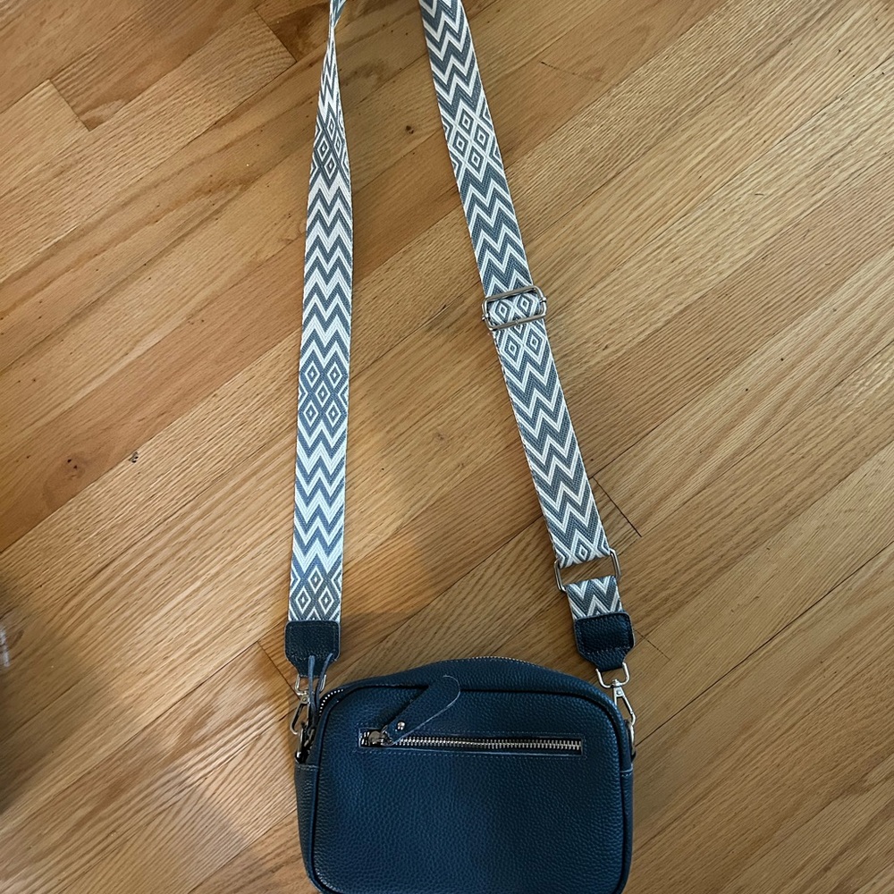 Navy Blue Crossbody Bag with Chevron Strap